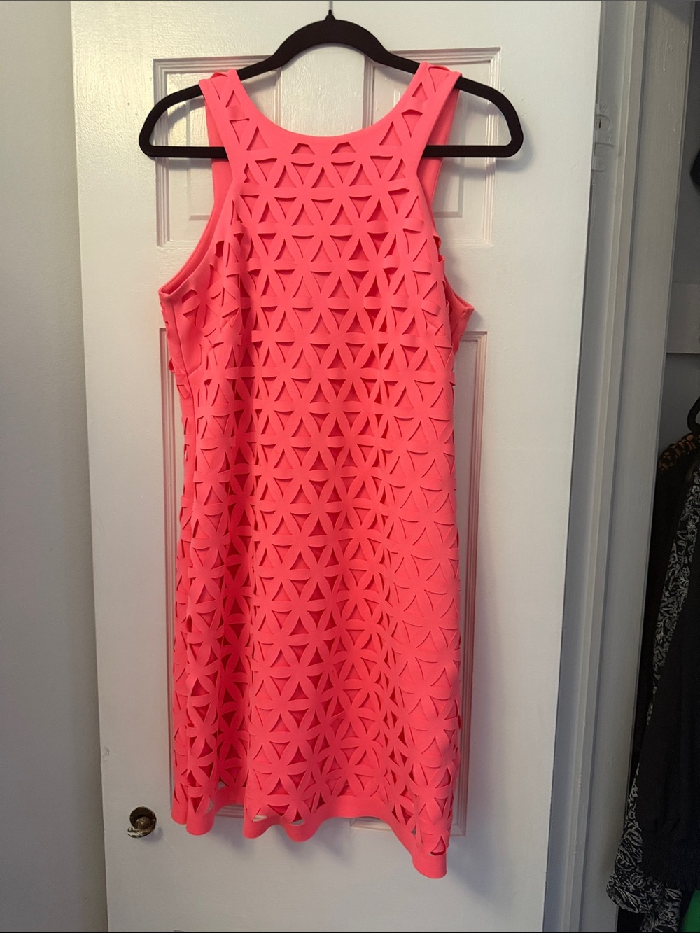 Lilly Pulitzer Neon Coral Geometric Laser-Cut Sleeveless Shift Dress